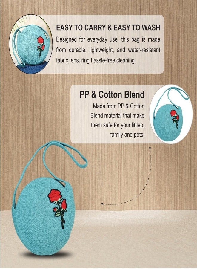 Ariya Women Round Sling Bag with Swatch (4058 | Sky Blue) Handcrafted PP & Cotton Blend Shoulder Purse, Perfect for Ladies & Girls, Lightweight Crossbody Bag for Daily, Casual, Travel - Image 4